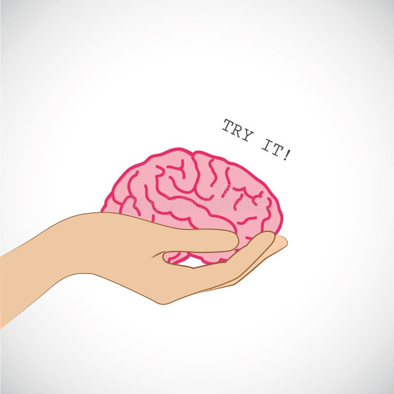 Hand holding a brain with try me text vector illustration. Hand holding a brain with try me text vector illustration