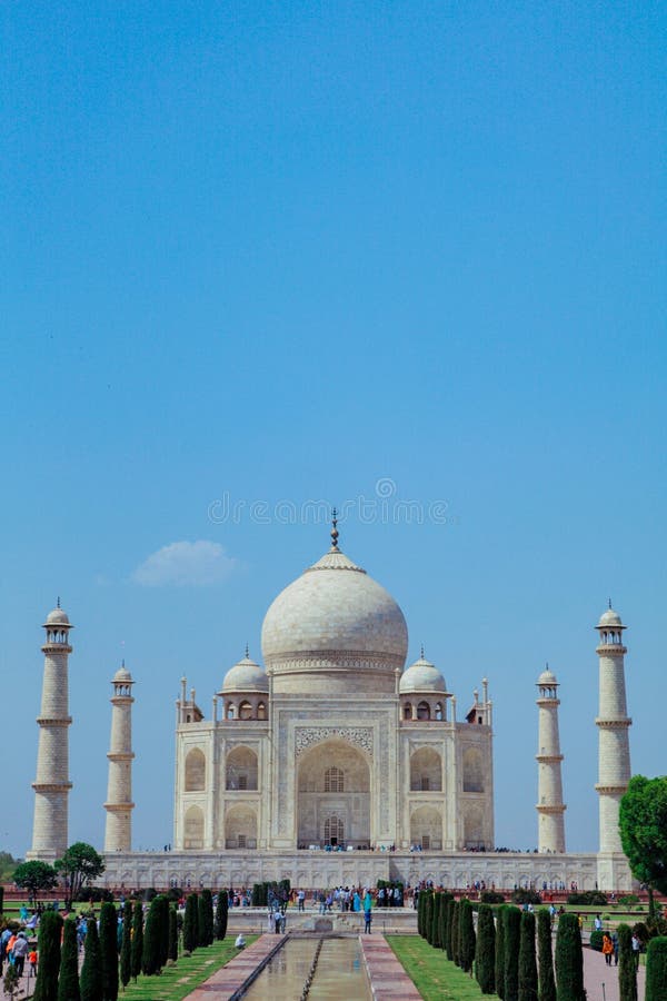 Main View To the White Marble Building of Taj Mahal Temple Stock Photo