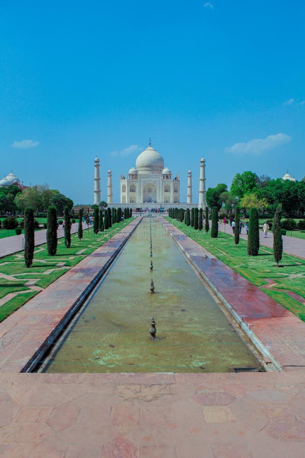 Main View To the White Marble Building of Taj Mahal Temple Stock Image