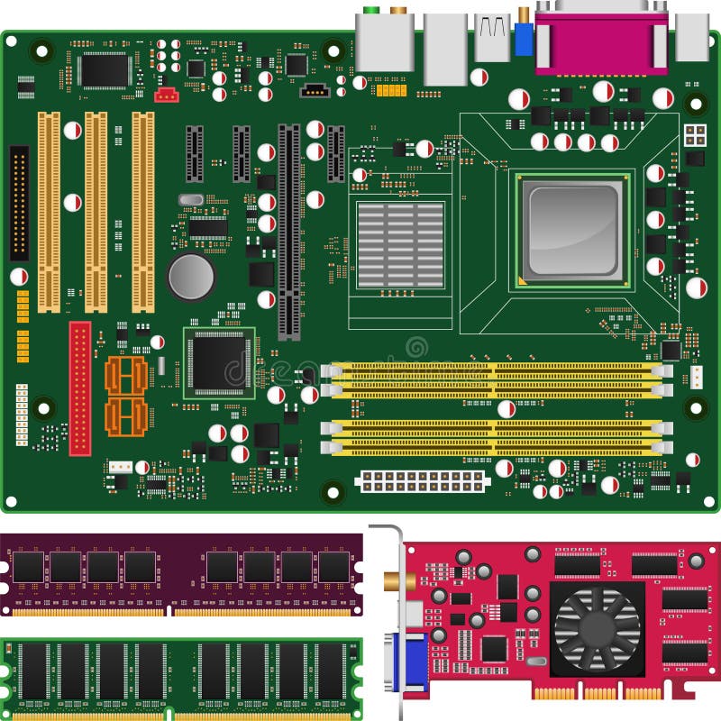 Mainboard, memória e placa gráfica ilustração do vetor Mainboard, memória e placa gráfica ilustração do vetor