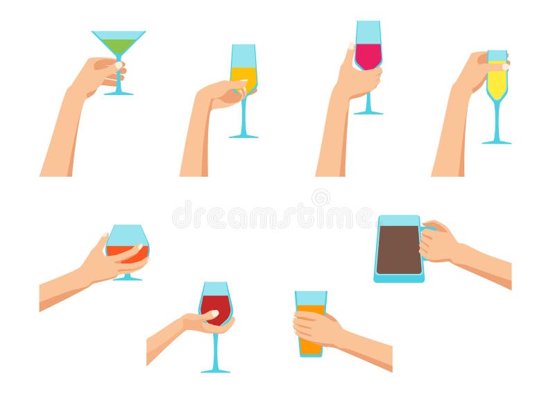 Mains humaines de bande dessinée jugeant des verres réglés Vecteur illustration libre de droits Mains humaines de bande dessinée jugeant des verres réglés Vecteur illustration libre de droits