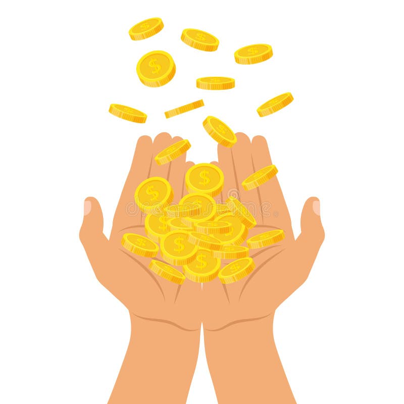 Mains tenant une pile des pièces de monnaie tombant d'en haut, tas plat de finances d'icône, pile de pièce de monnaie du dollar d illustration libre de droits Mains tenant une pile des pièces de monnaie tombant d'en haut, tas plat de finances d'icône, pile de pièce de monnaie du dollar d illustration libre de droits