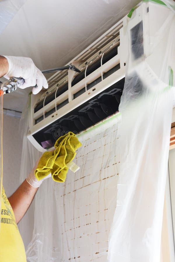 Cleaning Work Of Air Conditioner Stock Photo Image of home