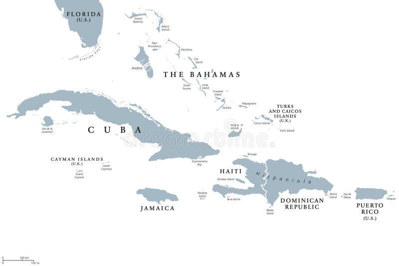 Maior mapa político de Antilhas ilustração stock Maior mapa político de Antilhas ilustração stock