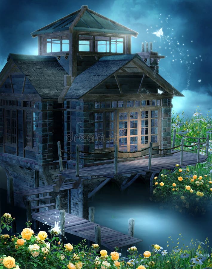 Maison d'imagination avec des roses illustration libre de droits Maison d'imagination avec des roses illustration libre de droits