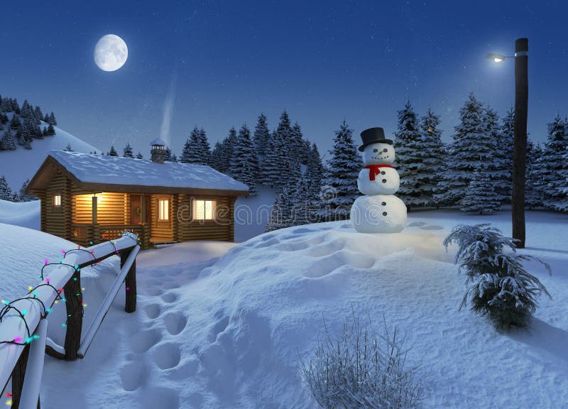 Maison de logarithme naturel dans une scène de Noël de l'hiver illustration libre de droits Maison de logarithme naturel dans une scène de Noël de l'hiver illustration libre de droits