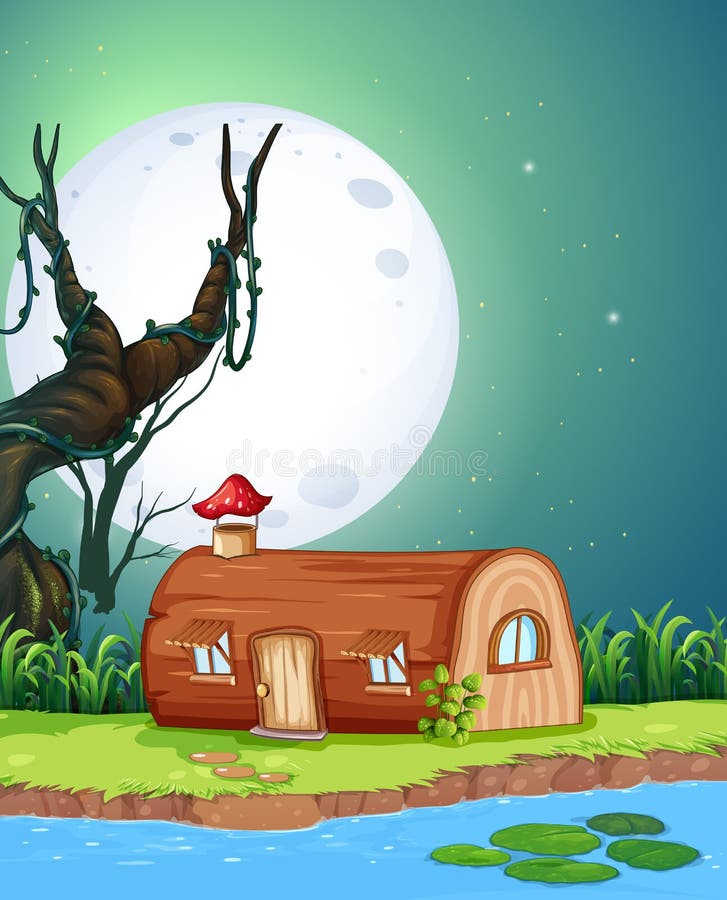 Maison en bois magique la nuit illustration de vecteur Maison en bois magique la nuit illustration de vecteur