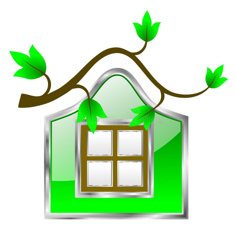 Environment friendly home illustrated with a tree branch serving as a roof for a wall with a window. Environment friendly home illustrated with a tree branch serving as a roof for a wall with a window