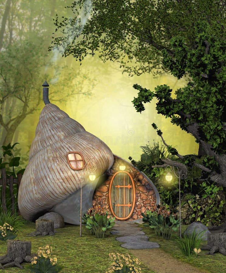 Maison féerique magique enchantante de coquille dans une forêt profonde