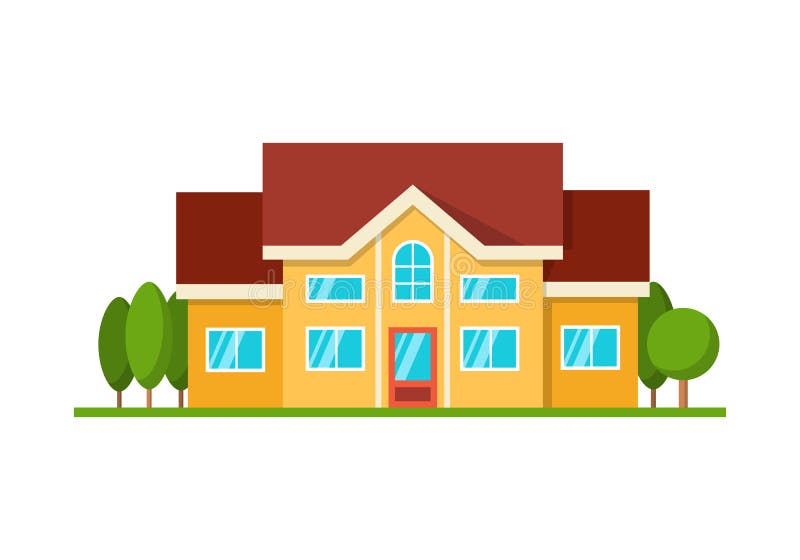 Maison moderne de cottage, vue de face, d'isolement sur le blanc illustration libre de droits Maison moderne de cottage, vue de face, d'isolement sur le blanc illustration libre de droits