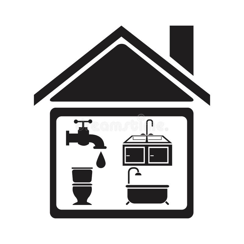 Maison noire de silhouette avec la salle de bains d'éléments pour mettre d'aplomb illustration stock Maison noire de silhouette avec la salle de bains d'éléments pour mettre d'aplomb illustration stock