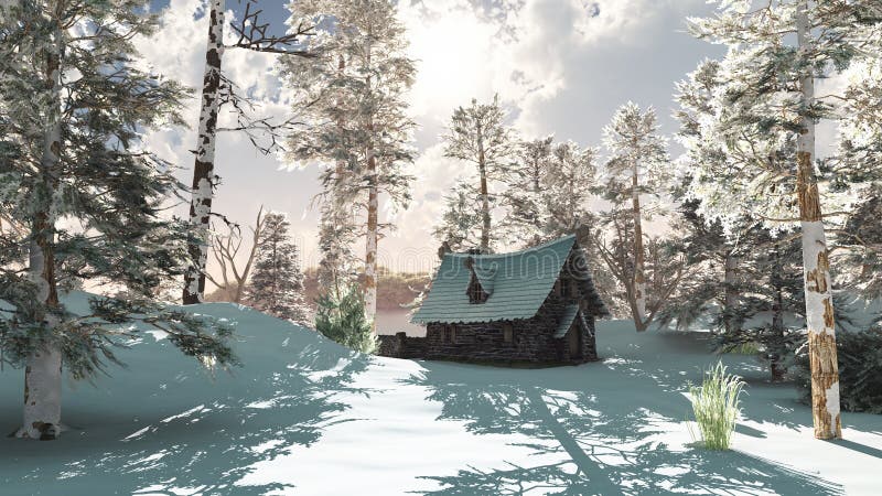Maison nordique de l'hiver dans la neige