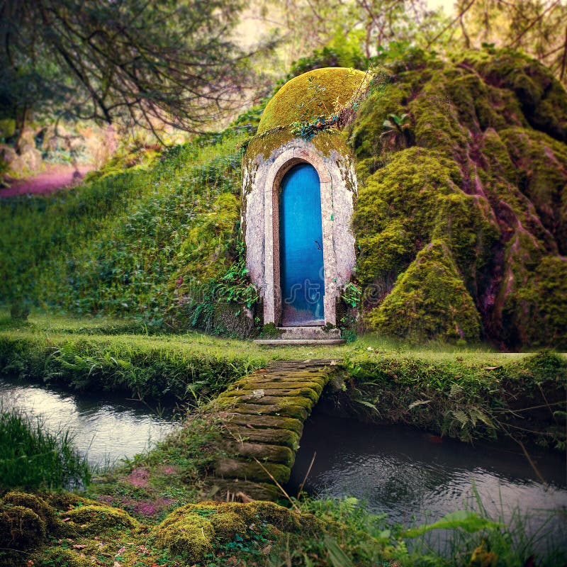 Maison romantique de conte de fées dans une illustration magique du fond 3D de Forest Fantasy