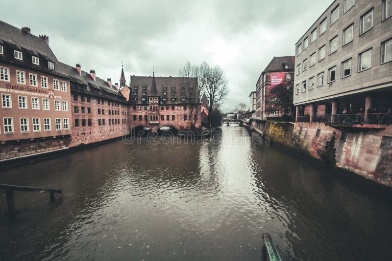 Houses on the coast of the Pegnitsa River in the center of Nuremberg, Germany. High quality photo. Houses on the coast of the Pegnitsa River in the center of Nuremberg, Germany. High quality photo