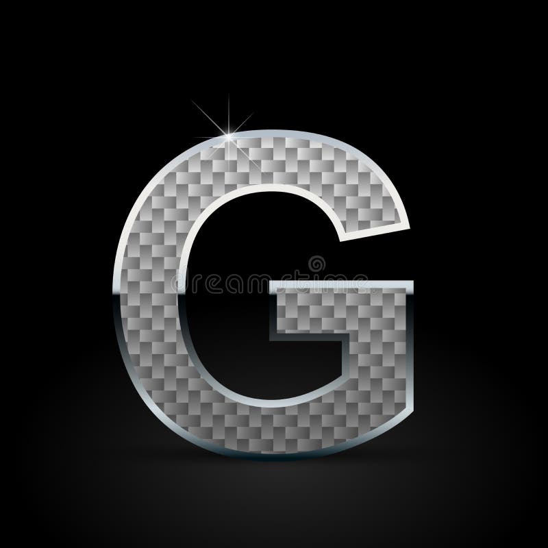 White carbon fiber letter G uppercase. Carbon vector font with chrome outline isolated on black background. White carbon fiber letter G uppercase. Carbon vector font with chrome outline isolated on black background