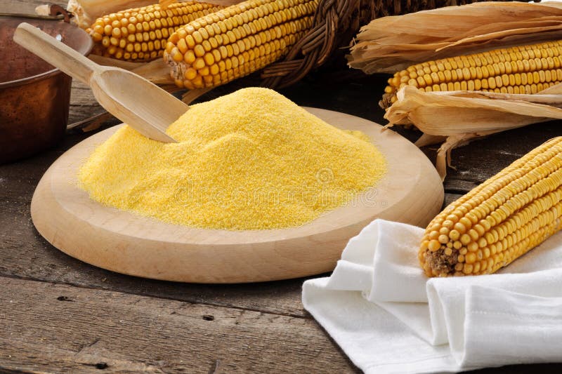 Maize flour in the bag stock photo. Image of lots, wooden 21571186