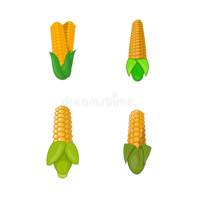 Maize Icon Set, Cartoon Style Stock Vector - Illustration of green ...