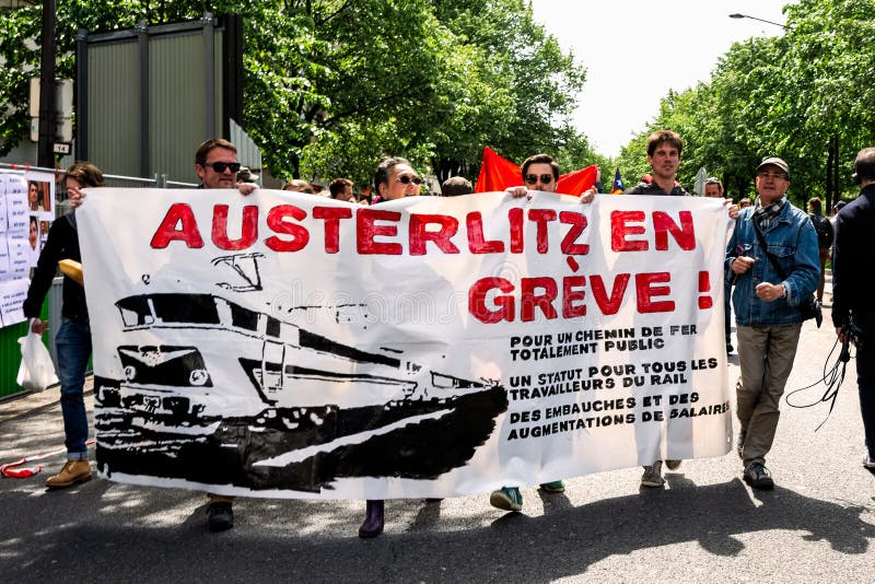 Maj 2018 - Anty Macron protest w Paryż fotografia royalty free Maj 2018 - Anty Macron protest w Paryż fotografia royalty free