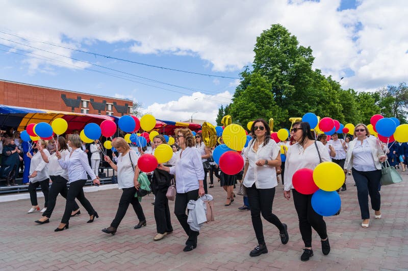 May 22, 2022 Beltsy, Moldova. For illustrative editorial use. People at the parade dedicated to City Day. May 22, 2022 Beltsy, Moldova. For illustrative editorial use. People at the parade dedicated to City Day