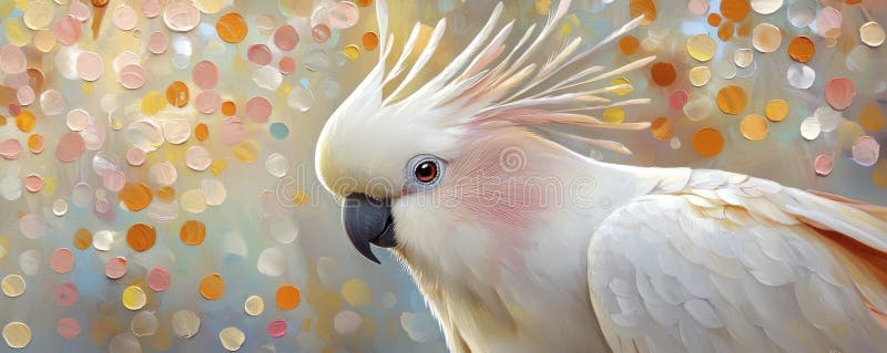 Majestatyczny koktatoo wytopiony w marzycielskim stylu boho nakazuje zwrócić uwagę na jego upiór symfonia miękkich pastelowych hue royalty ilustracja