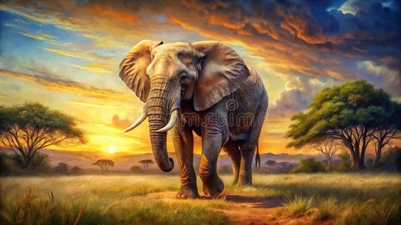 Majestic African Elephant Sniffing the Earth in the Savanna A Powerful Moment Capted in Stunning Wildlife Photography royaltyfri illustrationer