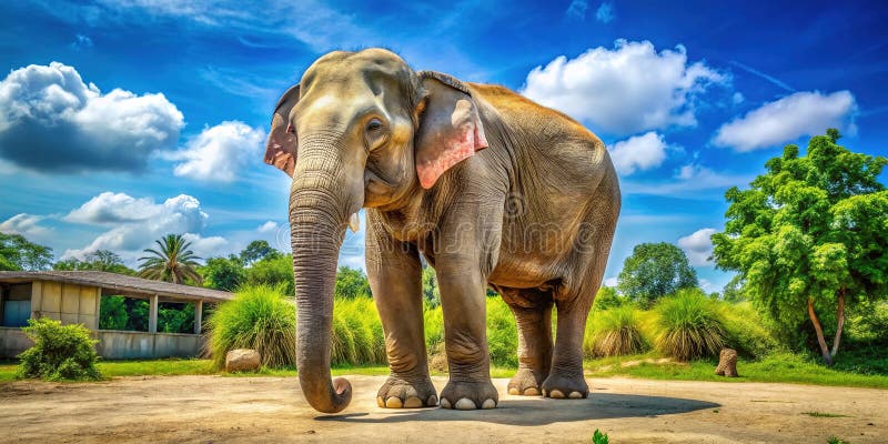 Majestic Asian Elephant in Peacval Zoo-hölje - en kraftfull symbol för bevarande royaltyfri illustrationer