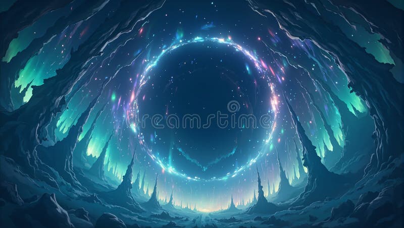 Majestic aurora borealis dansant dans un ciel fascinant de minuit une scène magique avec un cercle tranquille vide en son coeur illustration stock