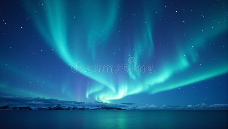 Majestic aurora borealis de minuit éclairant un paysage serein avec un cercle d'ombre captivant beauté mystique de la nuit illustration stock