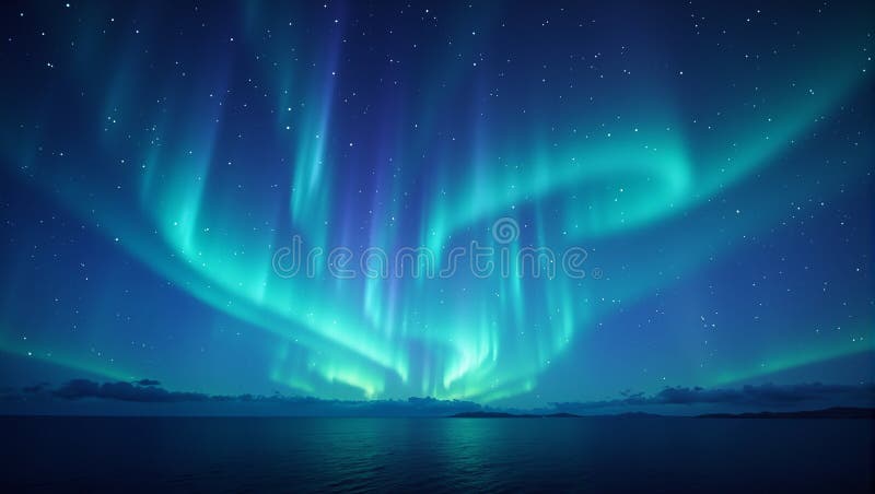 Majestic aurora borealis de minuit éclairant un paysage serein avec un cercle d'ombre captivant beauté mystique de la nuit. Image générée avec l'utilisation d'outils d'intelligence artificielle.