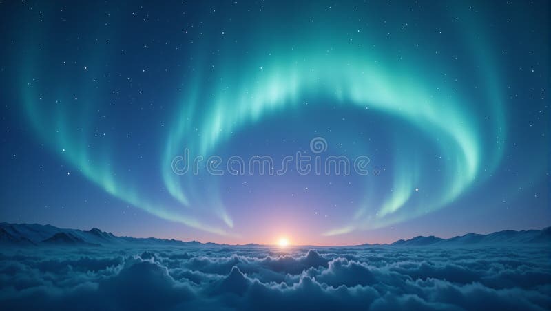 Majestic aurora borealis de minuit éclairant un paysage serein avec un cercle d'ombre captivant beauté mystique de la nuit illustration stock