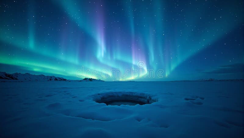 Majestic aurora borealis de minuit éclairant un paysage serein avec un cercle d'ombre captivant beauté mystique de la nuit illustration stock
