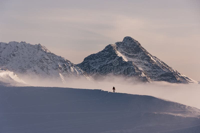 A majestic beautiful winter view of the peak of Krywan. High Tat