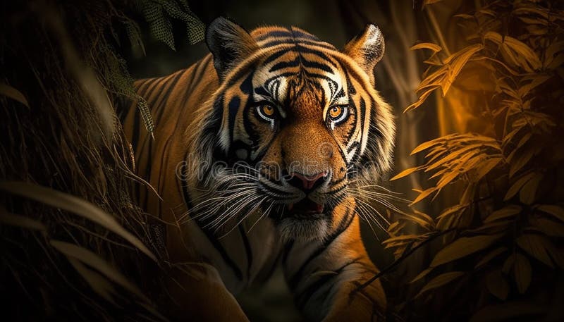 Illustration majestic bengal tiger resting or sleeping full body