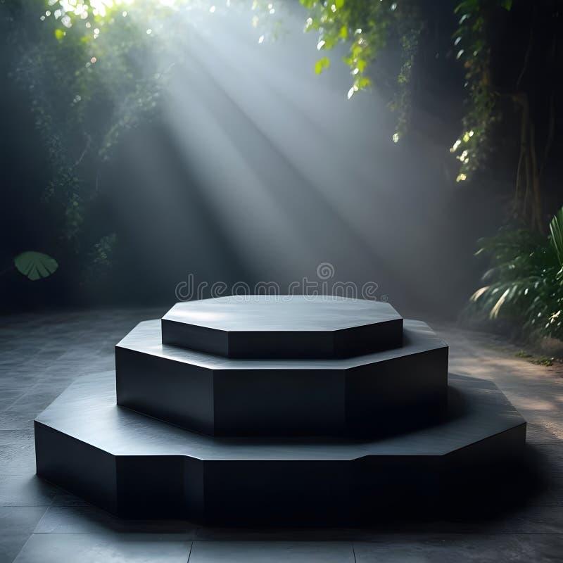 Majestic Black Hexagonal Metal Podium in Natural Spotlight royalty free illustration