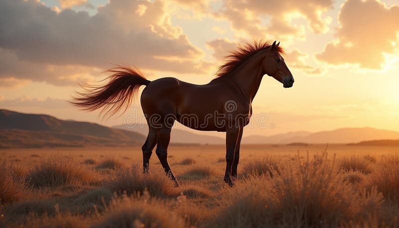 Majestic Brown Horst in Golden Sunset Landschaft vektor abbildung