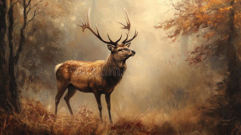 Majestic deer in autumn forest light stock photos