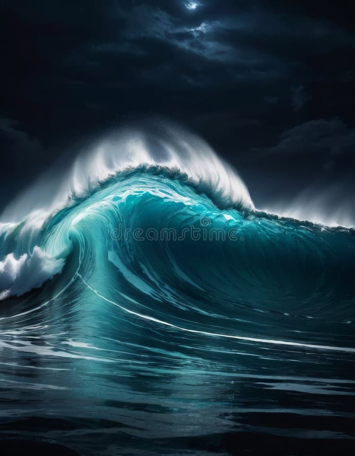 Majestic Digital Wave in Moonlit Night stock image