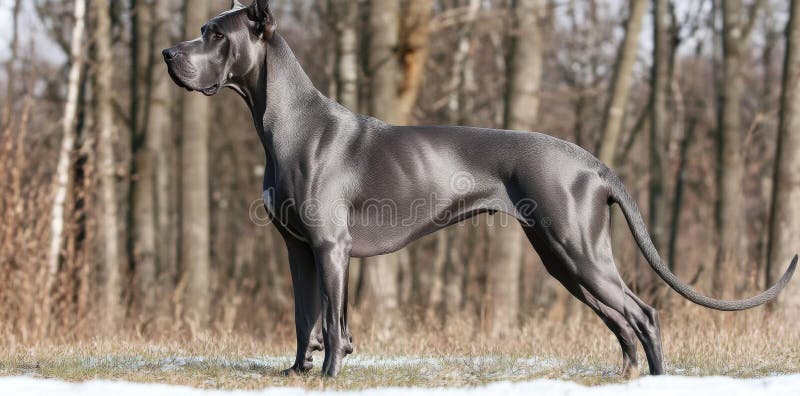 Majestic Dog permanent in Snowy Field med Forest Animals Wintercape vektor illustrationer