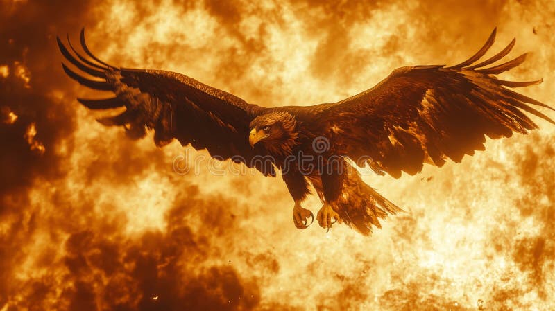 Majestic Eagle stürzt durch fiery Blaze stock abbildung