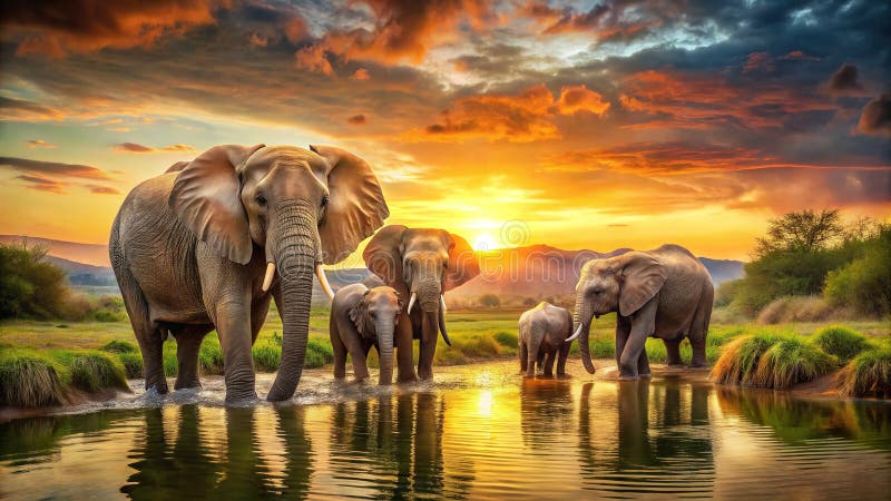 Majestic Elephant Family at Addo Elephant Park Sydafrika A Wildlife Fotography Masterbit stock illustrationer
