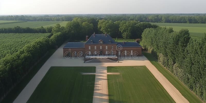 Majestic French Counside Chateau Estate Widok z powietrza Lush Green Landscape ilustracja wektor