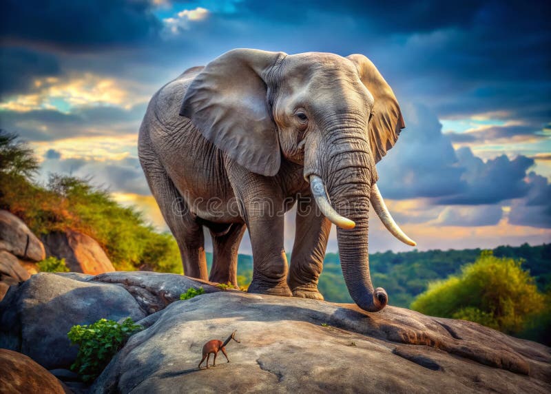 Majestic Gray Elephant on Rocky Terrain A Long Exposure Masterbit Capturing the Power and Majesty of the African vektor illustrationer