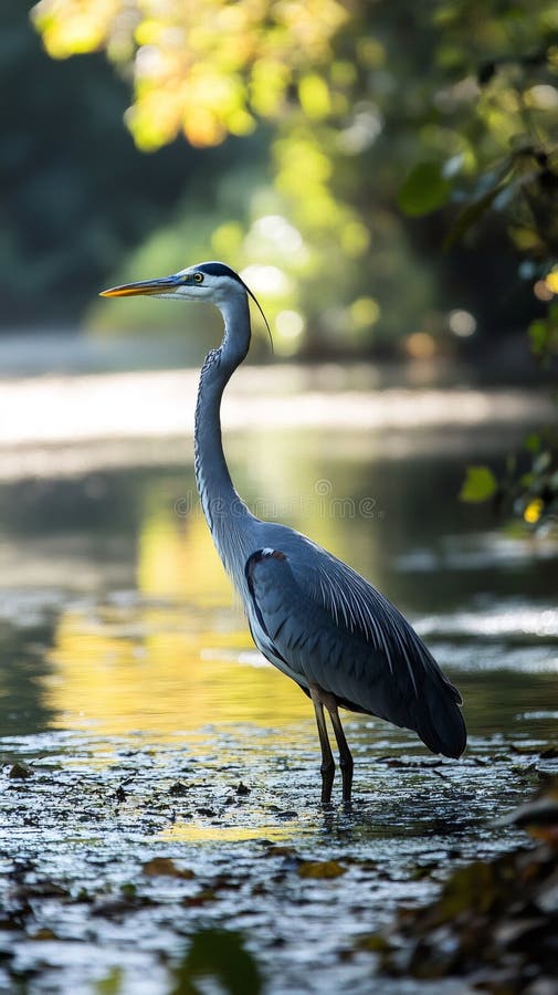 Majestic Heron Permanin Tranquil River Scene stock illustrationer