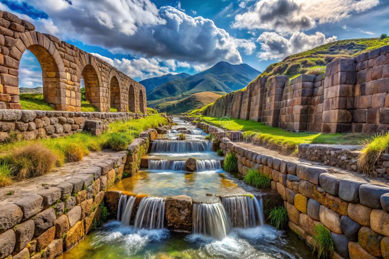 Majestic Inca Aqutecht of Tipon Cusco A Masterbit of Andean Engineering Captured with Rule of Thirds Composition stock illustrationer