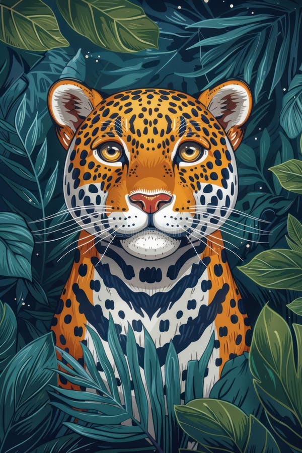 Majestic Jaguar versteckt in tropischen Blättern lizenzfreie abbildung