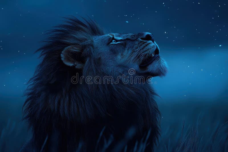Majestic Lion Gazing at the Night Sky royalty free illustration