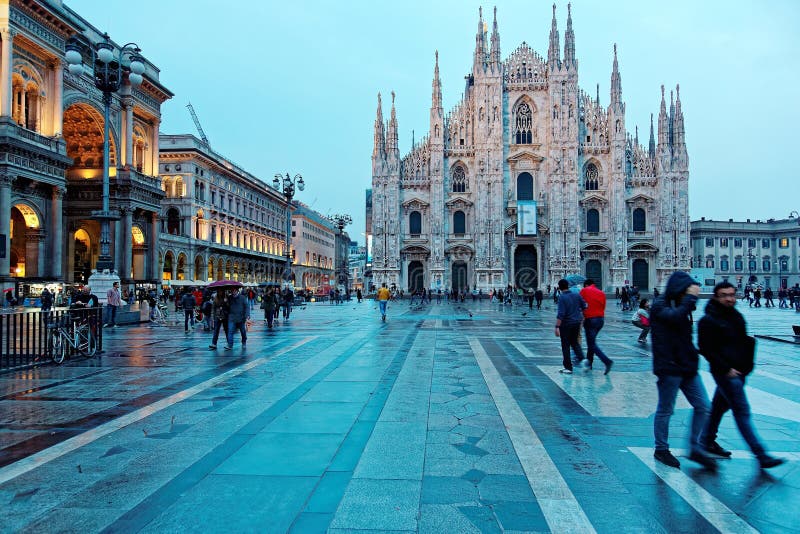 Majestic Milan Cathedral Duomo di Milano & Piazza del Duomo in evening light, Milan, Italy stock photo Majestic Milan Cathedral Duomo di Milano & Piazza del Duomo in evening light, Milan, Italy stock photo