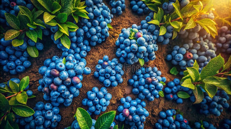 A Majestic Moody Aerial Perspective of a Rustic Blueberry Farm A Darkly Enchanting Landscape, fångad ovan vektor illustrationer