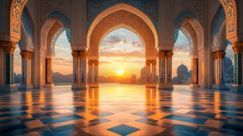 Majestic Moschee Sunset Archway View royalty free illustration