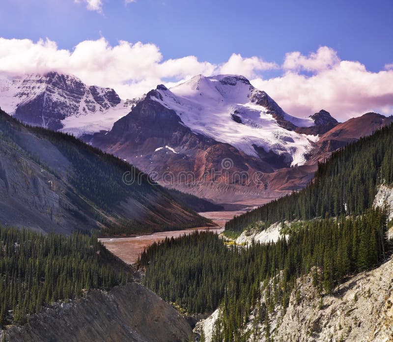 Majestic mountain landscape, glaciers and the snow slopes shined by the sun. Majestic mountain landscape, glaciers and the snow slopes shined by the sun